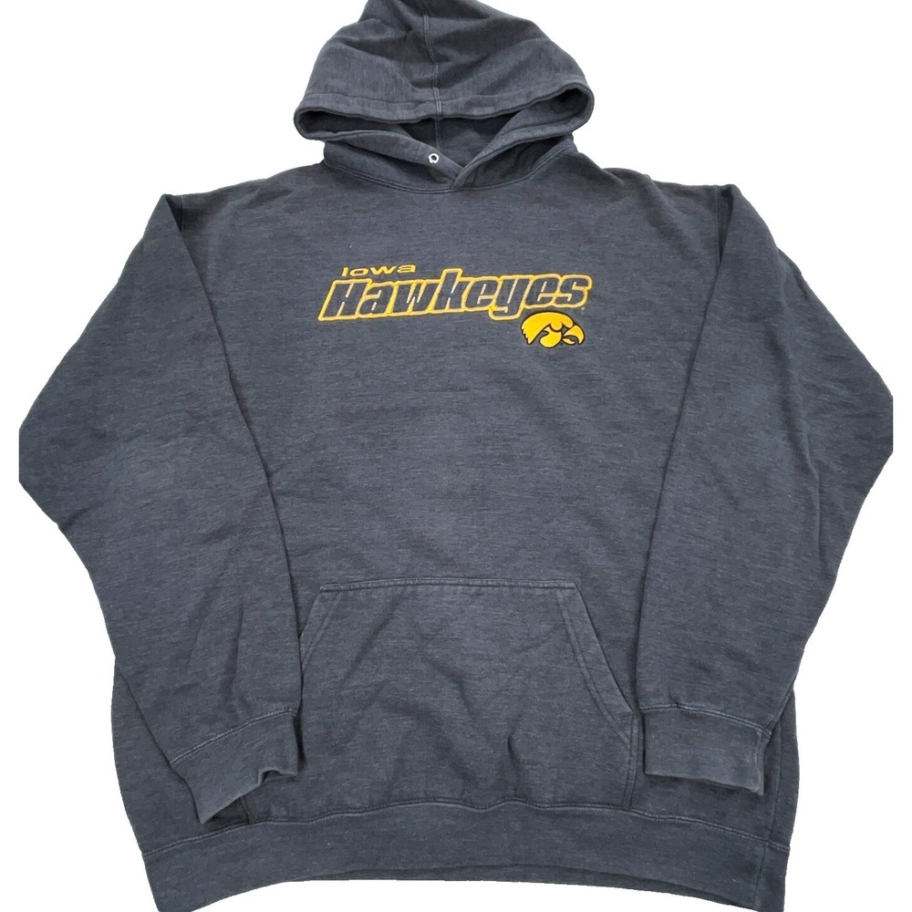 Vintage Iowa Hawkeyes Hoodie Men XL Gray Sweatshirt Sweater Spell Out Y2K GH1
